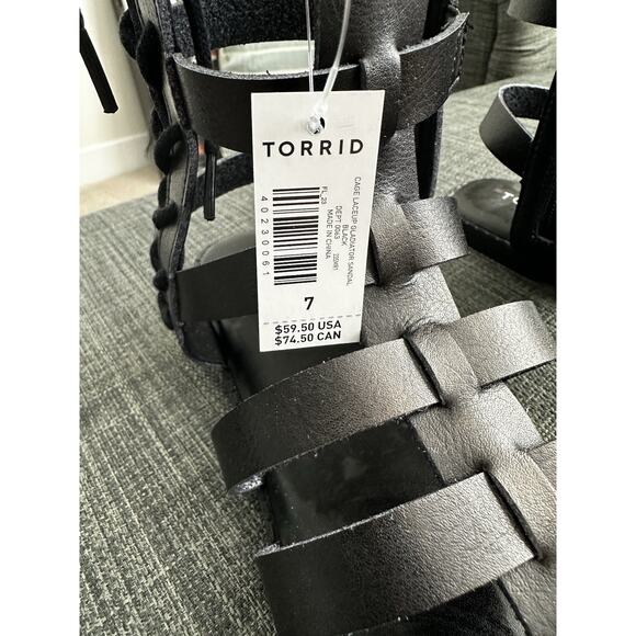 New Torrid Black Faux Leather Cage Lace Up Zip Up Gladiator Sandals Women's 7WW - Picture 3 of 7